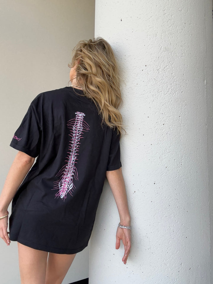 Lumbar Puncture Tee Shirt - Black Short Sleeve with Spine Design