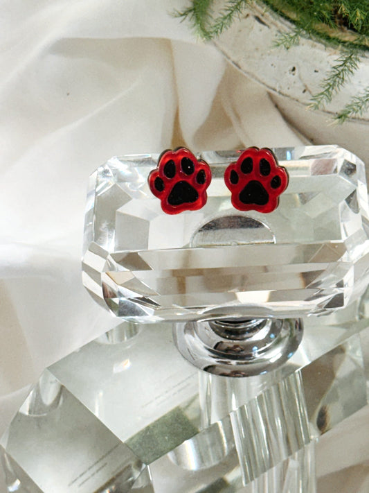 Paw Print Earrings (red/black)