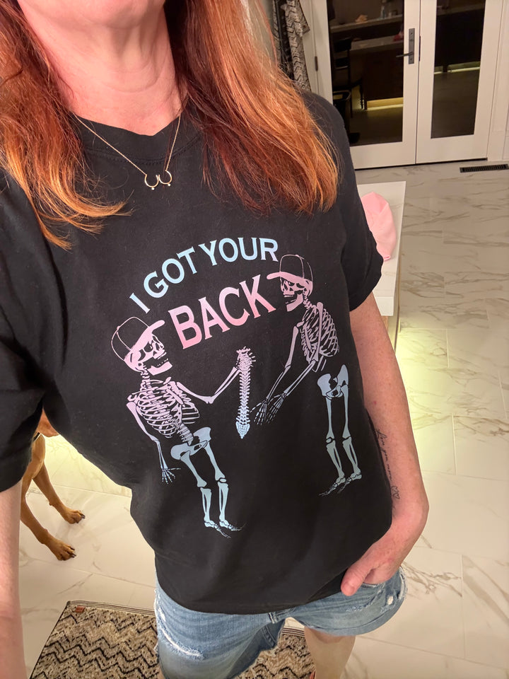 Adult Glow-in-the-Dark “I Got Your Back” Skeleton Halloween Tee Shirt Shipping 10/6
