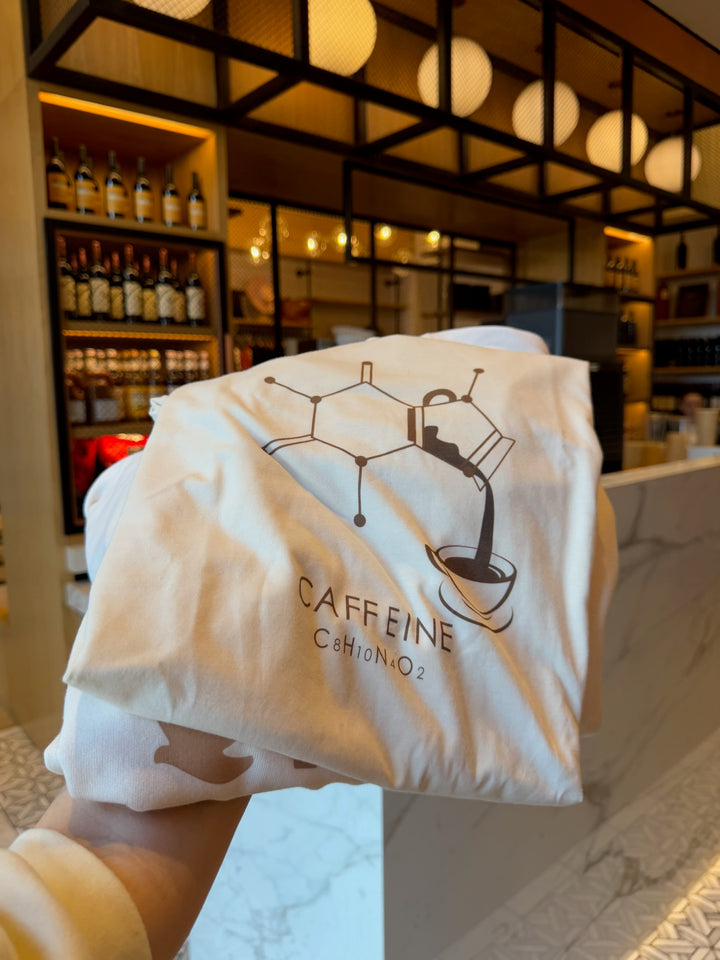 Dr. Beachgem Collab: Enerjava Tee Shirt - Cream Short Sleeve with Caffeine Molecule Design
