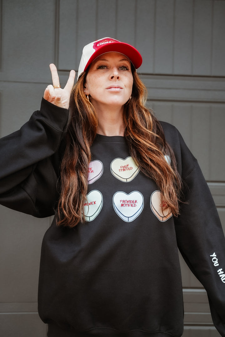 Scrubhacks Collab: You Had Me At Stat Crewneck Sweatshirt - Black with Nurse Humor