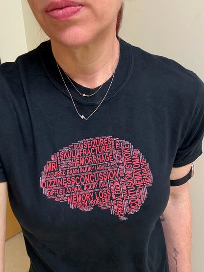 Brain Trauma Awareness Tee Shirt - Black with Word Cloud Brain Design