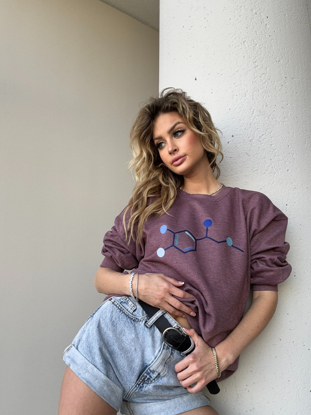 Dr. Beachgem Collab: Code Cart Crewneck Sweatshirt - Maroon with Adrenaline Molecule Design