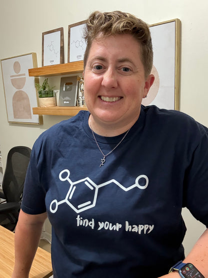Beachgem Collab: Dopamine Rush Tee Shirt - Navy Short Sleeve with Dopamine Molecule Design