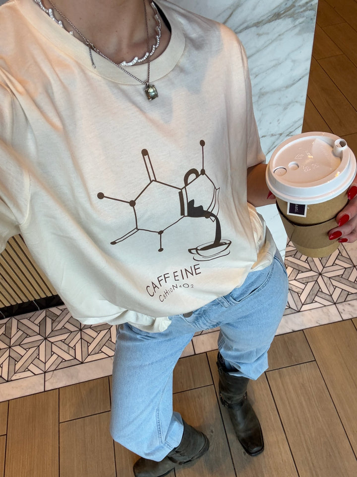 Dr. Beachgem Collab: Enerjava Tee Shirt - Cream Short Sleeve with Caffeine Molecule Design