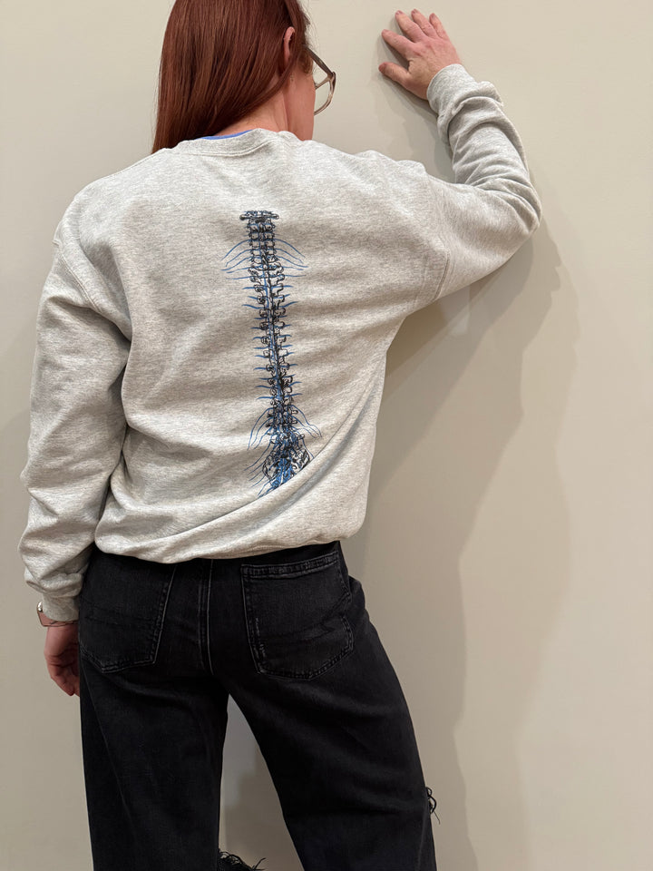 Spinal Strength Crewneck Sweatshirt - Gray with Spine Design