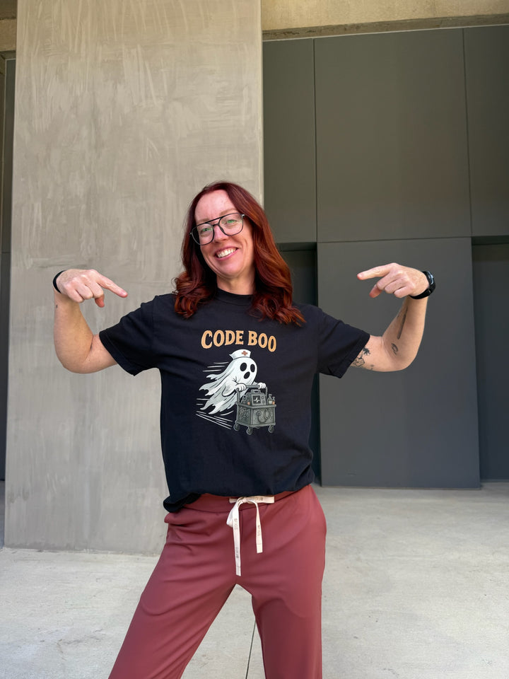 Scrubhacks Collab: Code Boo Tee – Halloween Shirt for Healthcare Heroes Shipping 9/26