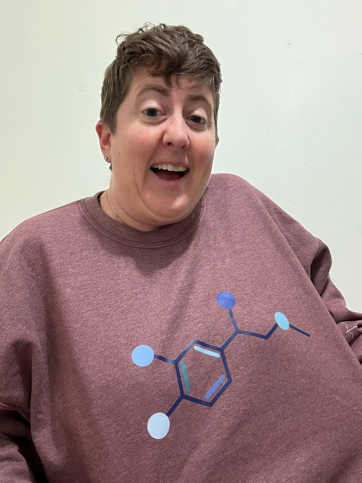 Dr. Beachgem Collab: Code Cart Crewneck Sweatshirt - Maroon with Adrenaline Molecule Design