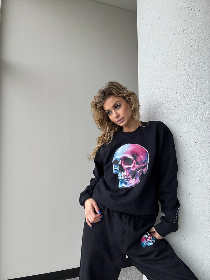Super Skull Crewneck Sweatshirt - Black with Skull Design
