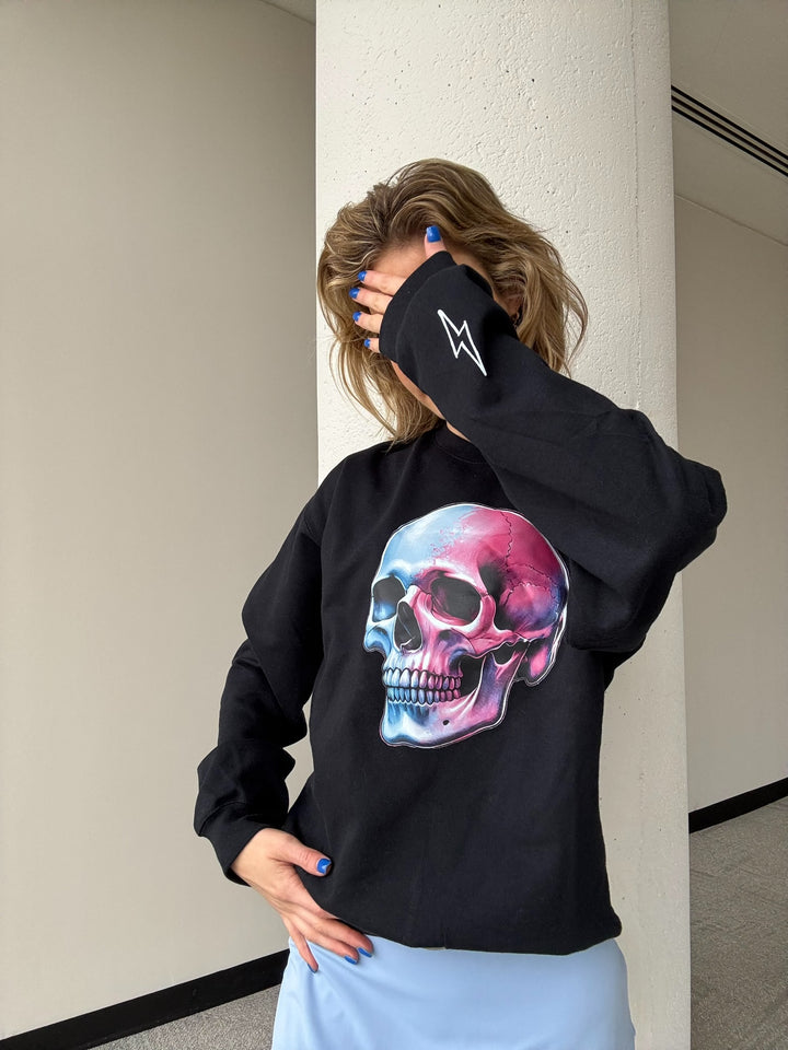 Super Skull Crewneck Sweatshirt - Black with Skull Design