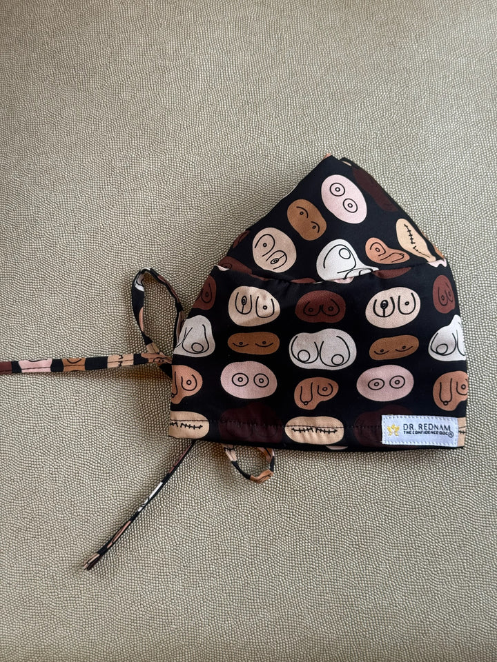 Tie back version of the The Bosom Cap - Scrub Hat with Breast Design