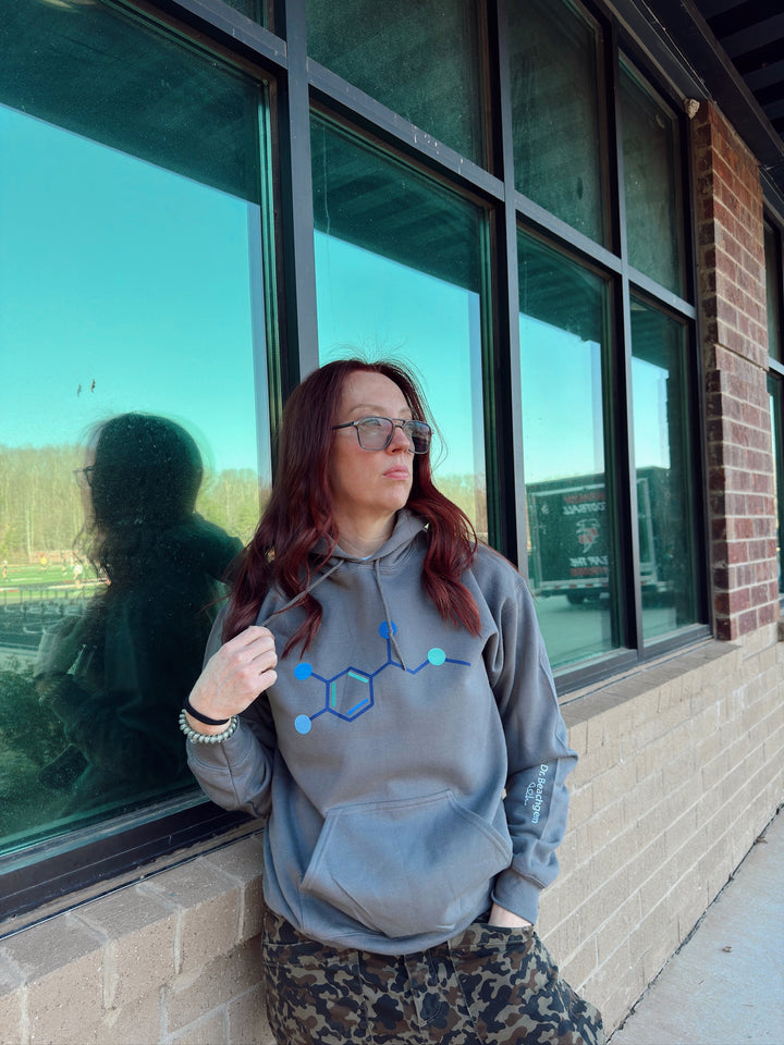 Dr. Beachgem Collab: Code Cart Hoodie - Gray Sweatshirt with Adrenaline Molecule Design