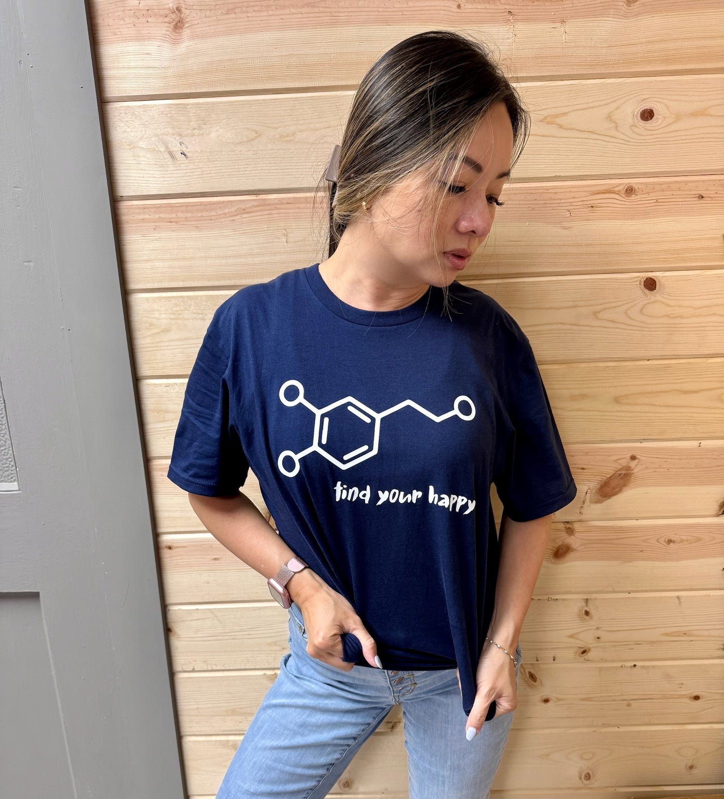 Beachgem Collab: Dopamine Rush Tee Shirt - Navy Short Sleeve with Dopamine Molecule Design