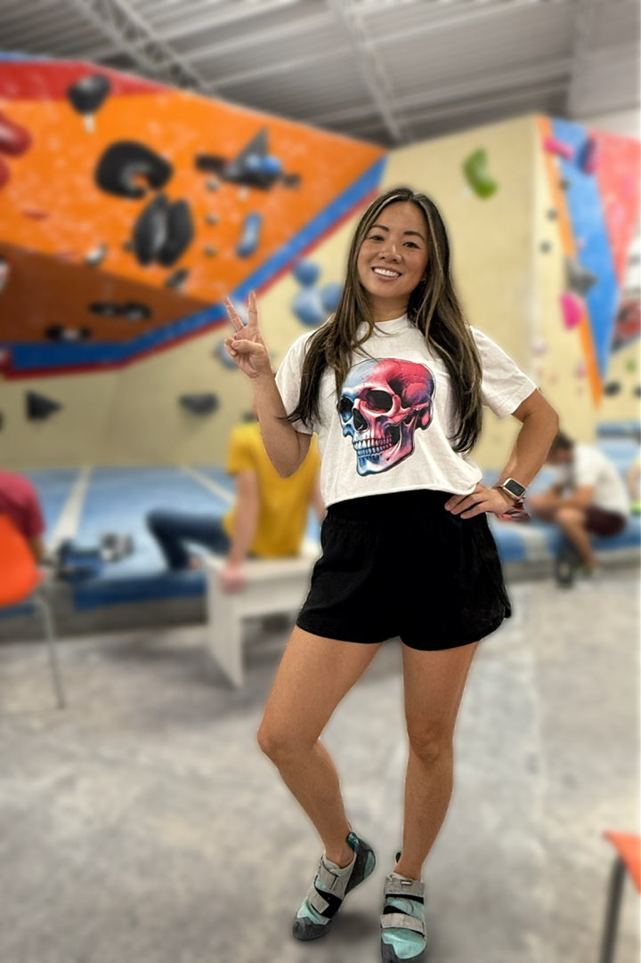 Skull Style Cropped Tee Shirt | White Crop Top Short Sleeve with Skull Design