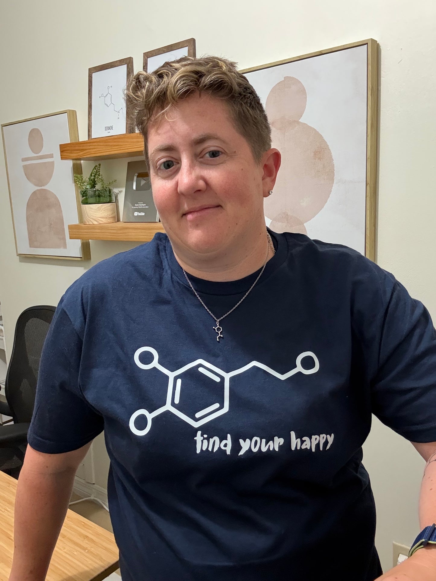 Beachgem Collab: Dopamine Rush Tee Shirt - Navy Short Sleeve with Dopamine Molecule Design