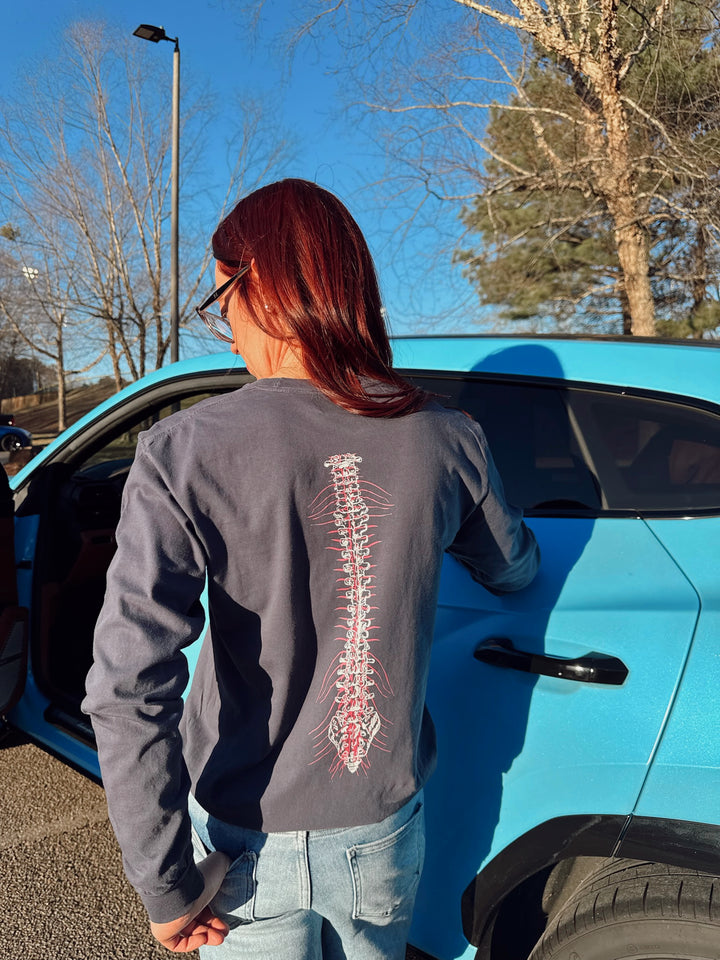 Spinal Strength Long Sleeve Tee Shirt - Navy with Spine Design