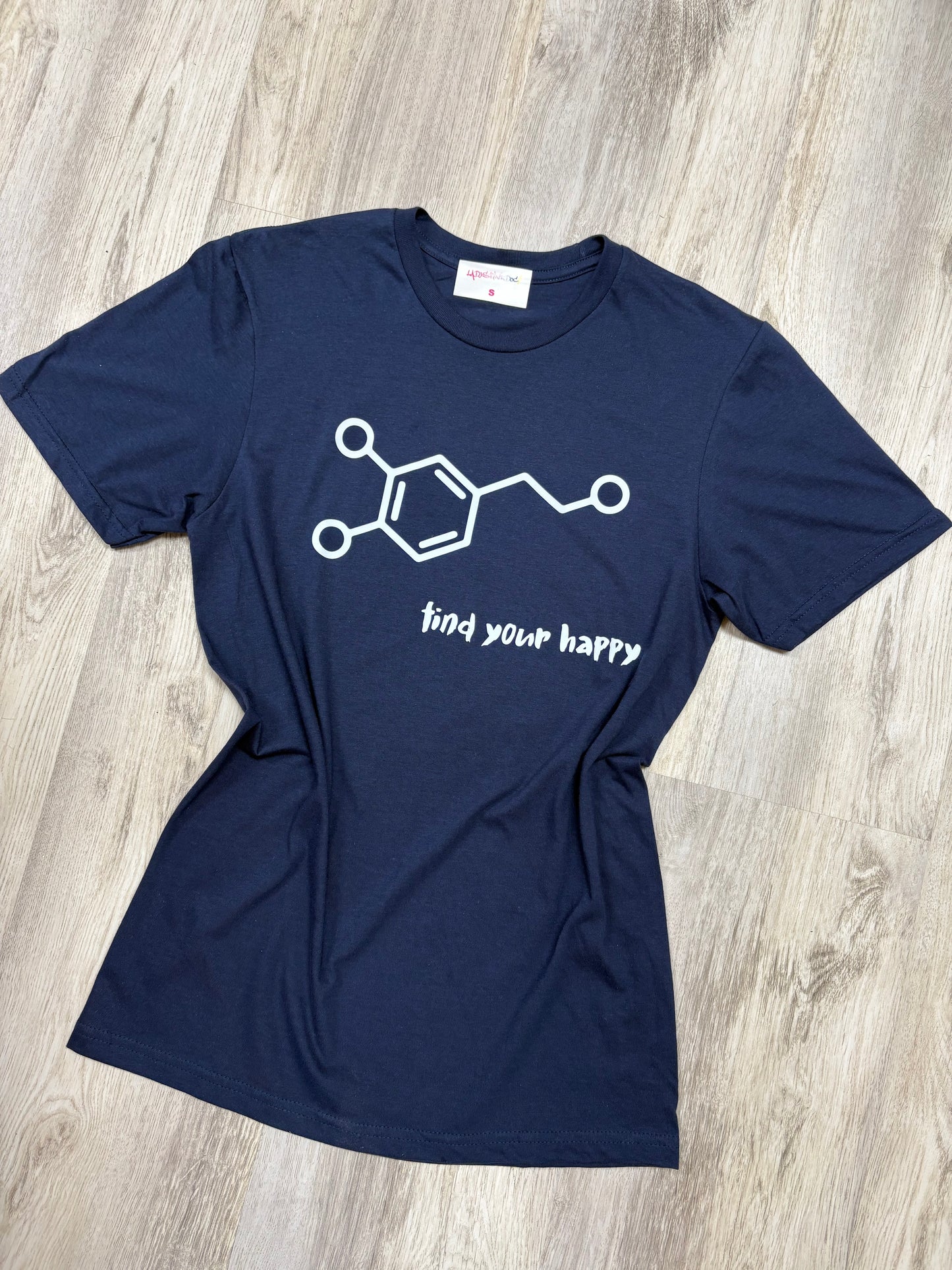 Beachgem Collab: Dopamine Rush Tee Shirt - Navy Short Sleeve with Dopamine Molecule Design