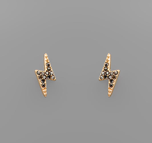 Lightning Bolt Studs (Gold/Black Crystal)