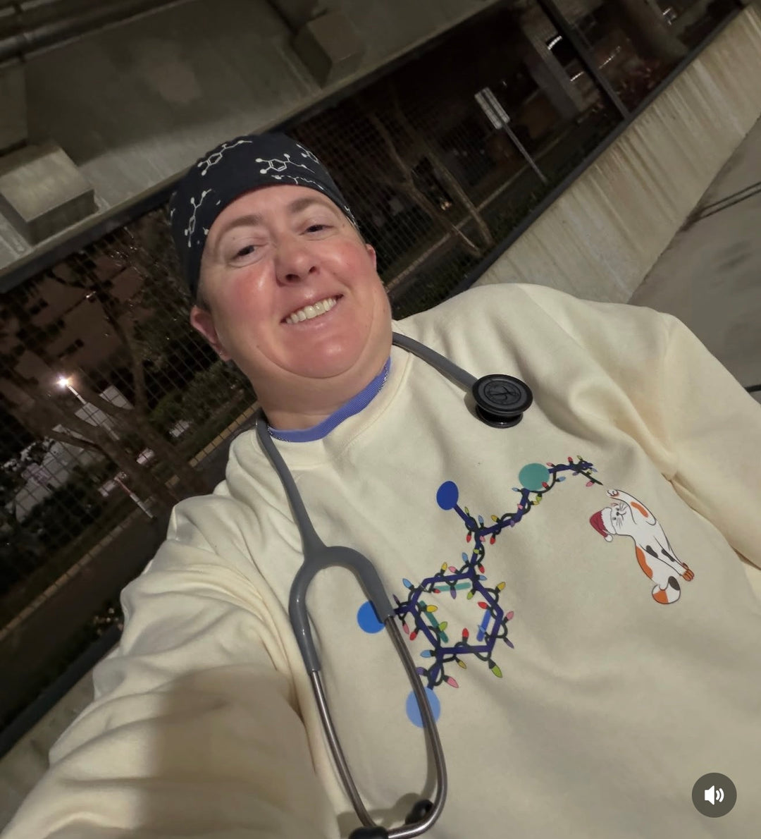 Dr. Beachgem Collab: Adrenaline Molecule Christmas Cat Sweatshirt