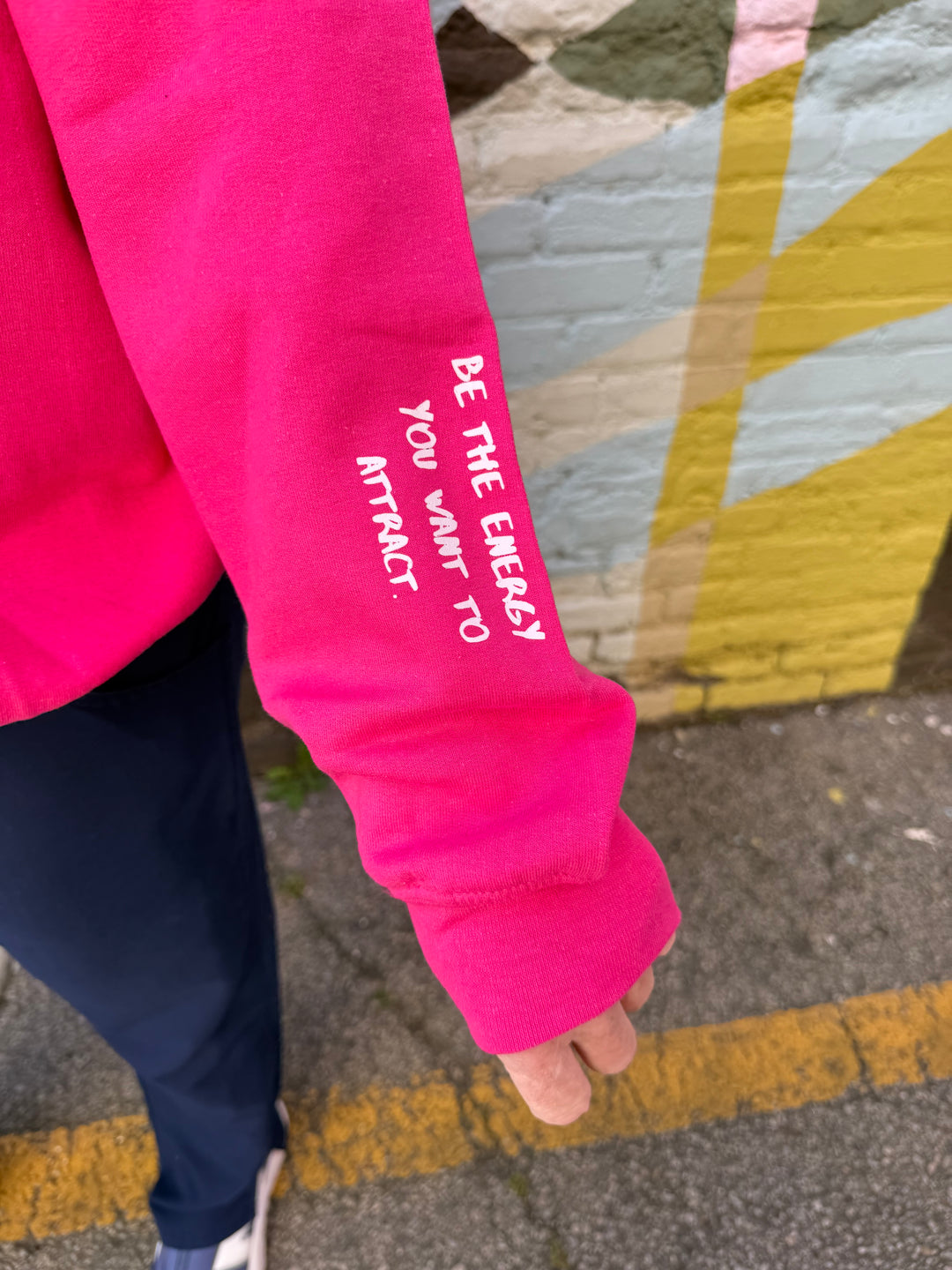 The Power Within Crewneck Sweatshirt - Pink Shirt with Lightning Bolts and Skull