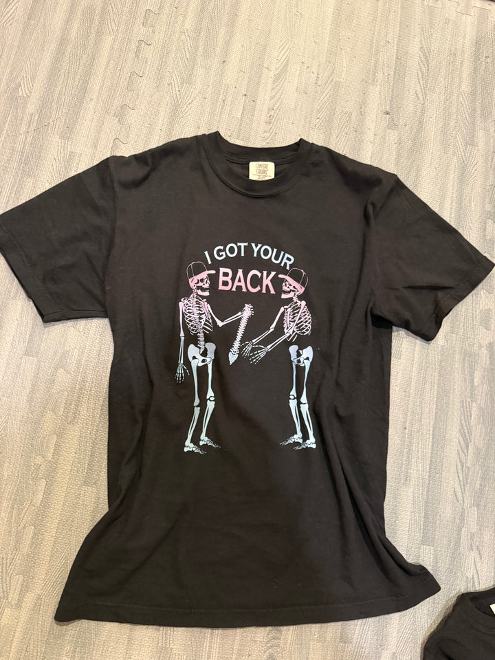 Adult Glow-in-the-Dark “I Got Your Back” Skeleton Halloween Tee Shirt Shipping 10/6