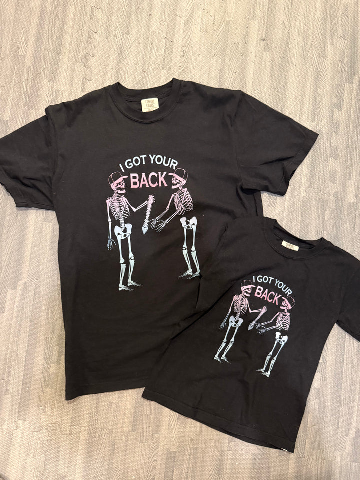 Adult Glow-in-the-Dark “I Got Your Back” Skeleton Halloween Tee Shirt Shipping 10/6