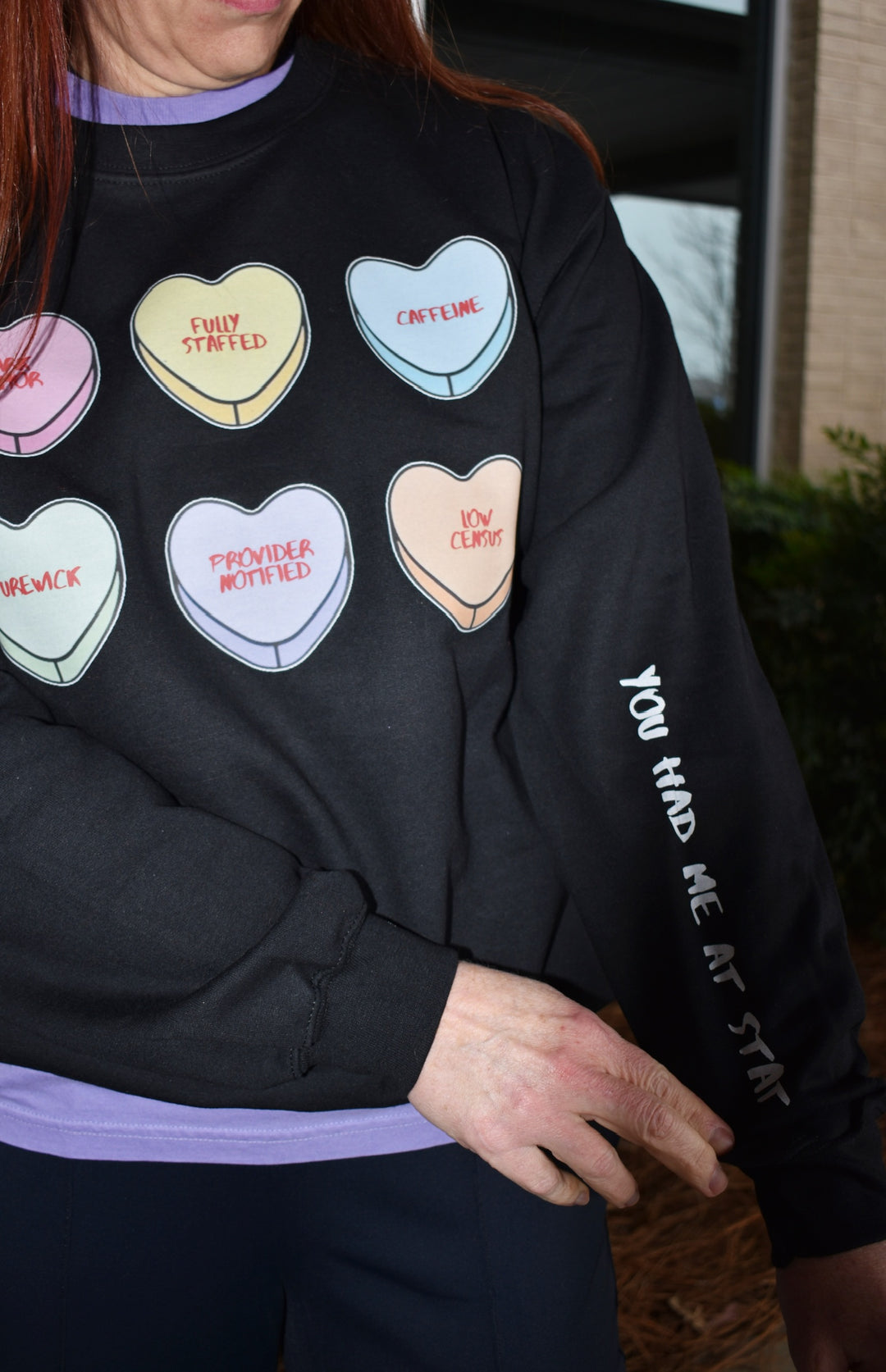 Scrubhacks Collab: You Had Me At Stat Crewneck Sweatshirt - Black with Nurse Humor