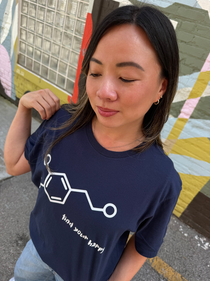 Dr. Beachgem Collab: Dopamine Rush Tee Shirt - Navy Short Sleeve with Dopamine Molecule Design