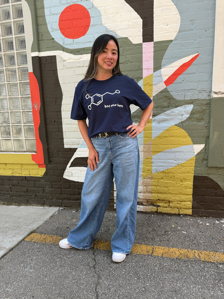 Dr. Beachgem Collab: Dopamine Rush Tee Shirt - Navy Short Sleeve with Dopamine Molecule Design