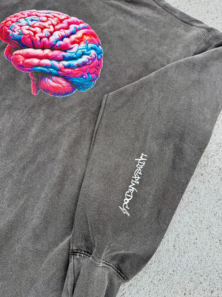 Big Brain Energy Crewneck Sweatshirt - Dark Gray Shirt with Brain Design