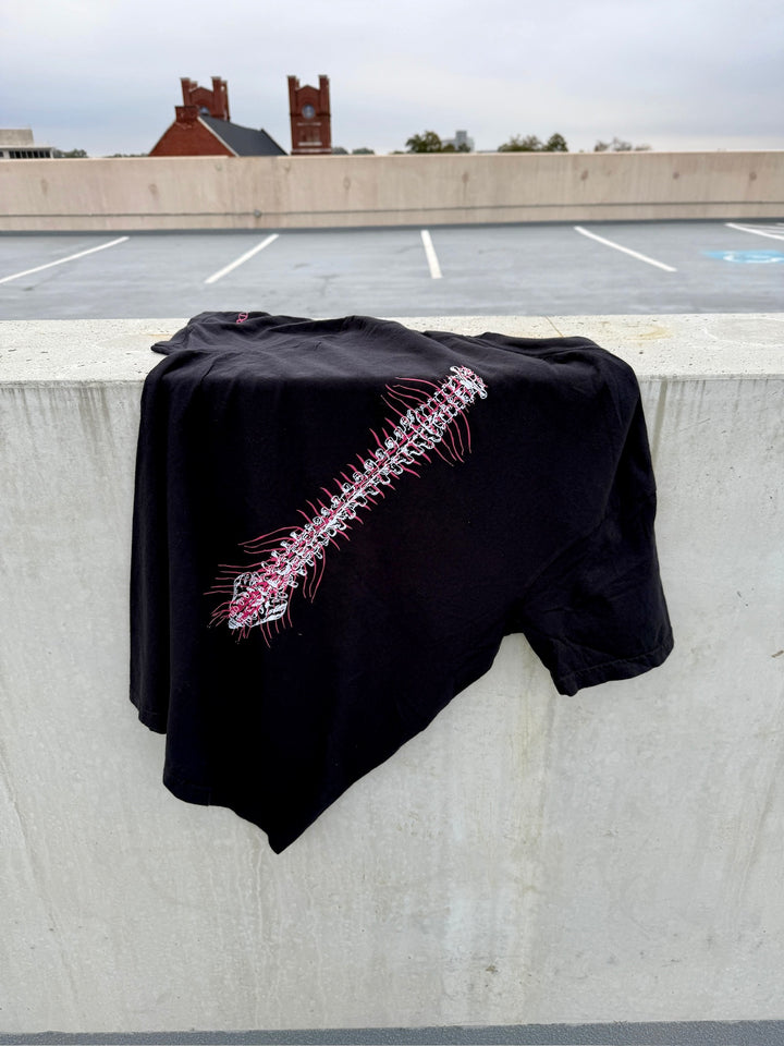 Lumbar Puncture Tee Shirt - Black Short Sleeve with Spine Design