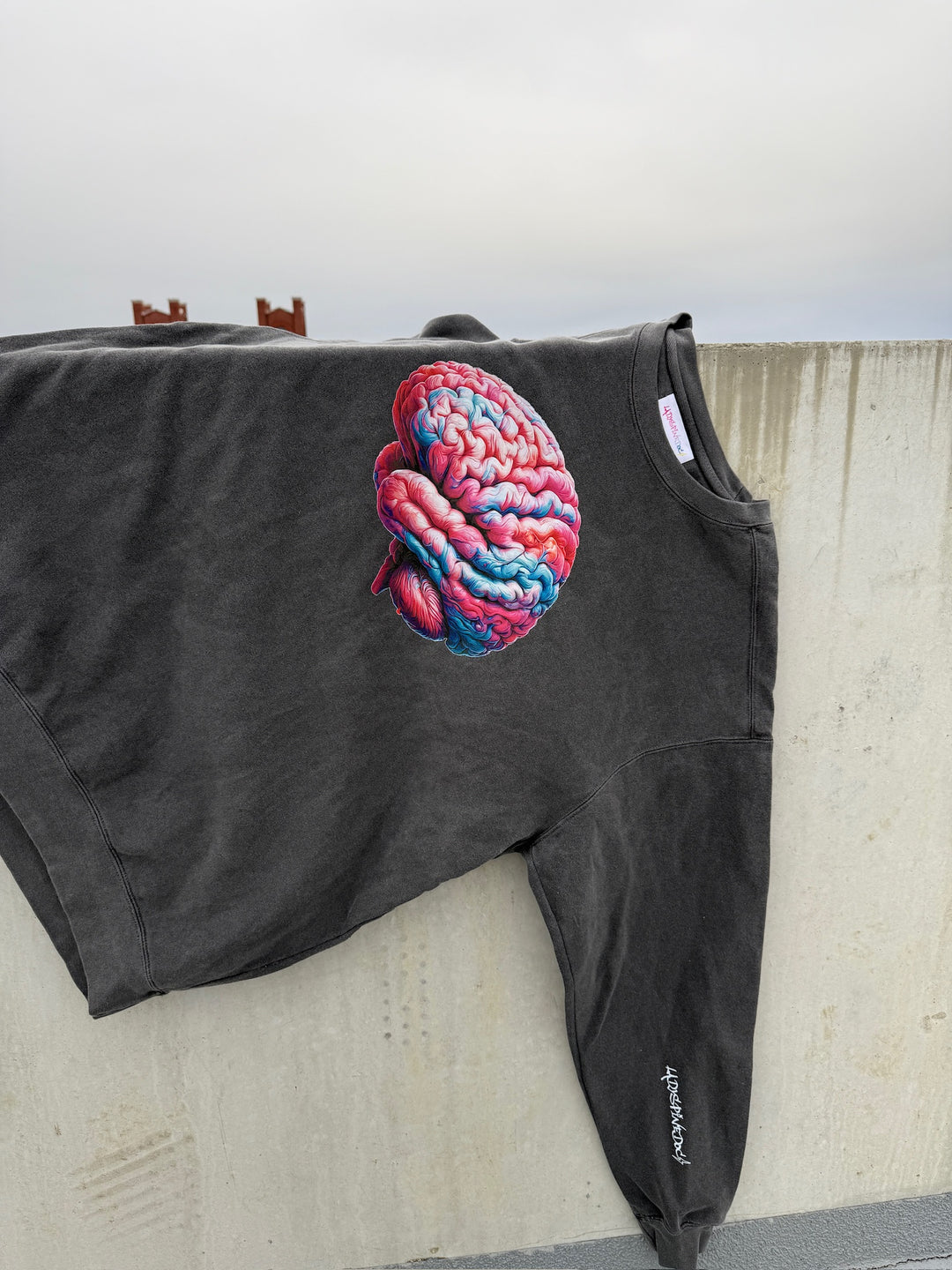 Big Brain Energy Crewneck Sweatshirt - Dark Gray Shirt with Brain Design