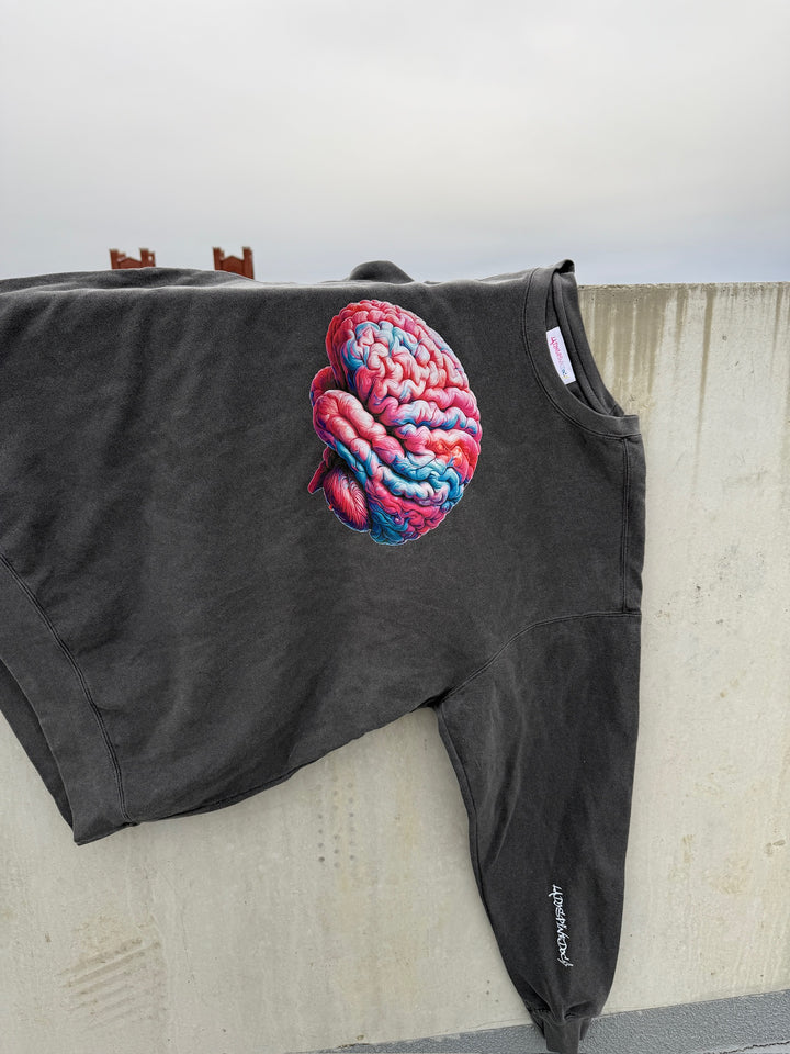 Big Brain Energy Crewneck Sweatshirt - Dark Gray Shirt with Brain Design