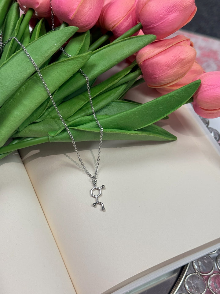 Dr. Beachgem Collab: Noradrenaline Necklace - Silver with Noradrenaline Molecule Design