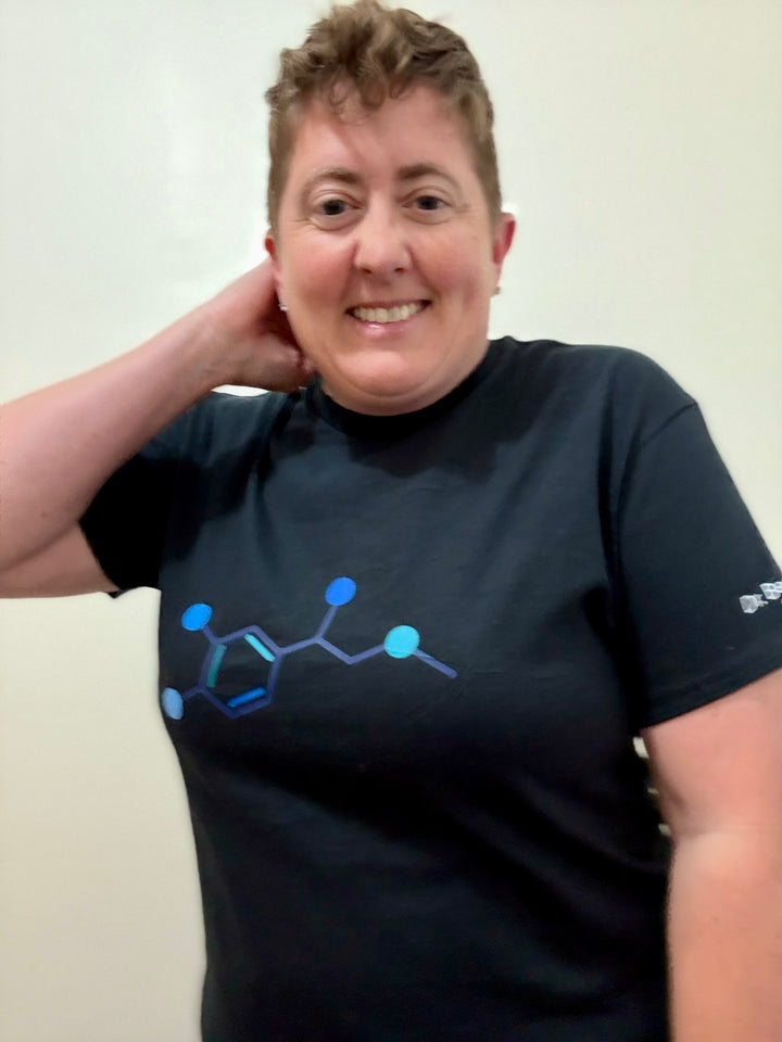 Dr. Beachgem Collab: Code Cart Tee Shirt - Black Short Sleeve with Adrenaline Molecule Design