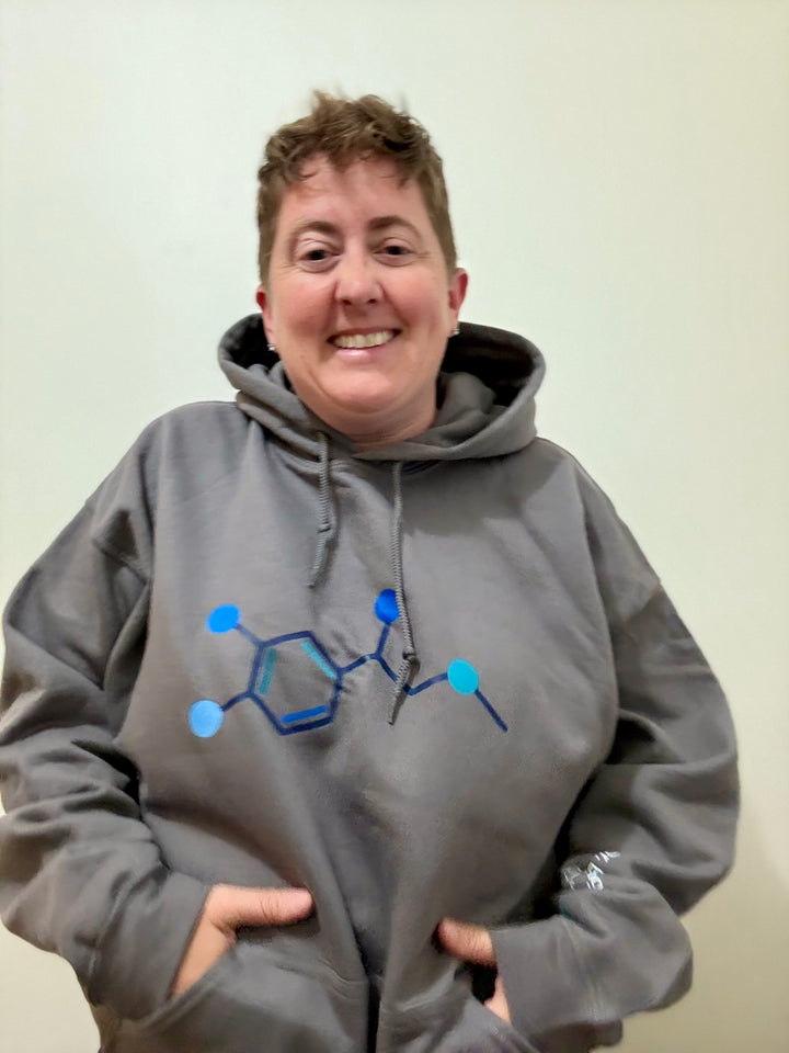 Dr. Beachgem Collab: Code Cart Hoodie - Gray Sweatshirt with Adrenaline Molecule Design