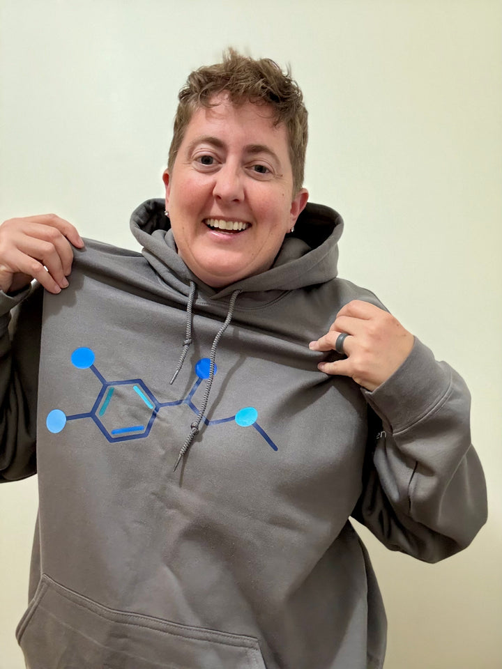 Dr. Beachgem Collab: Code Cart Hoodie - Gray Sweatshirt with Adrenaline Molecule Design