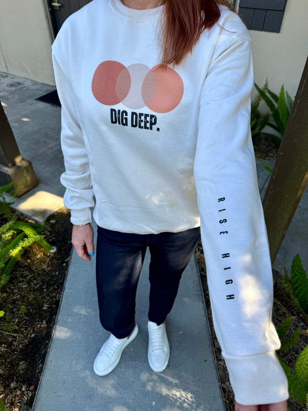 Ladyspinedoc wearing the Dig Deep. Rise HIgh. sweatshirt, part of the Dr. Elisabeth Potter collb.
