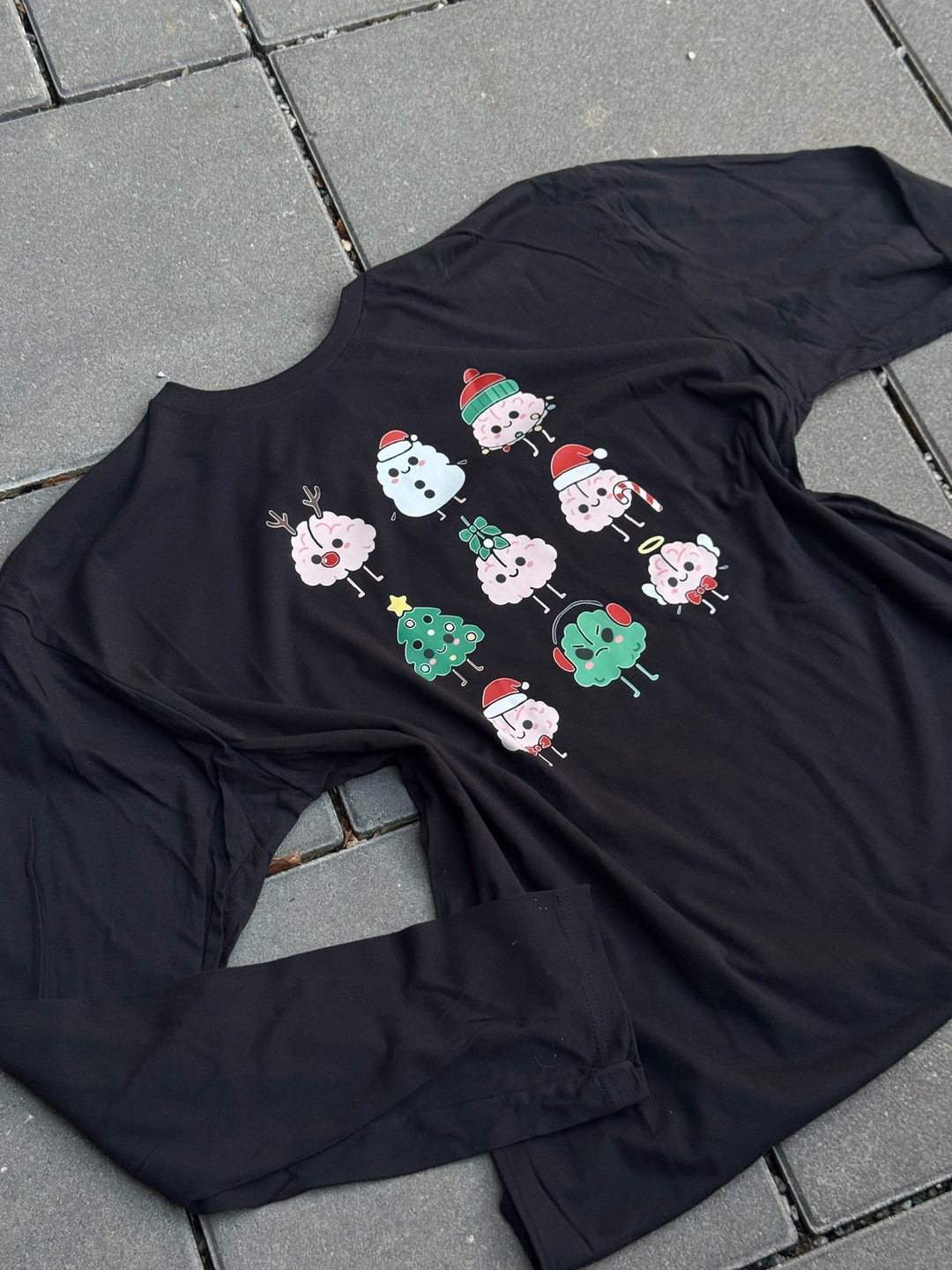 Adult Christmas Brains Long Sleeve Tee – Cute Neuro Holiday Shirt