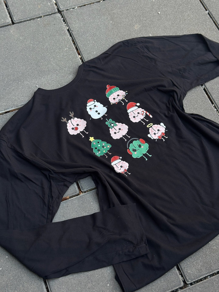 Adult Christmas Brains Long Sleeve Tee – Cute Neuro Holiday Shirt