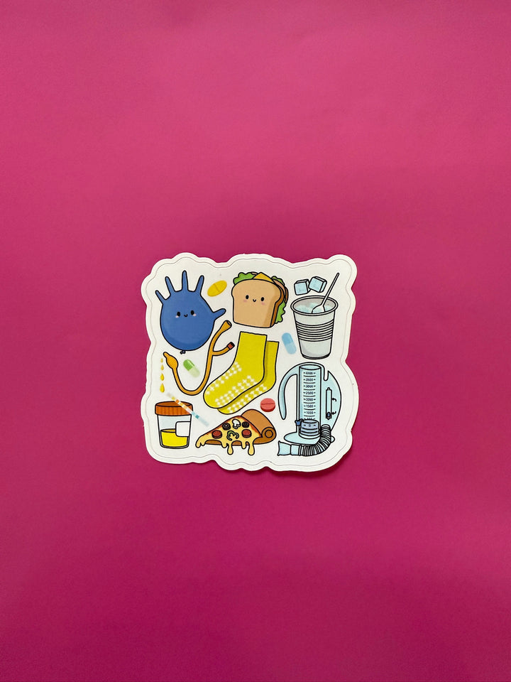 Playful nurse items collage sticker, designed by Hillary of Her Crescent & Co.