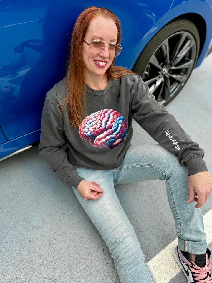 Big Brain Energy Crewneck Sweatshirt - Dark Gray Shirt with Brain Design