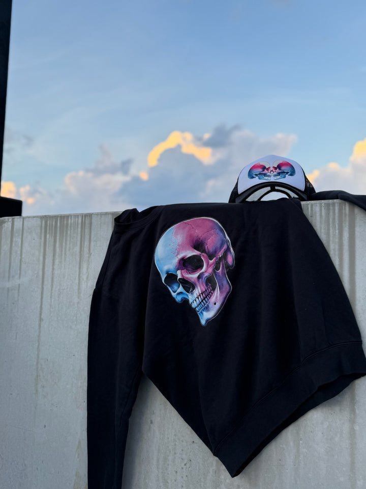 Super Skull Crewneck Sweatshirt - Black with Skull Design