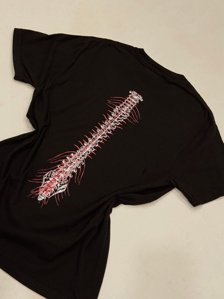 Lumbar Puncture Tee Shirt - Black Short Sleeve with Spine Design