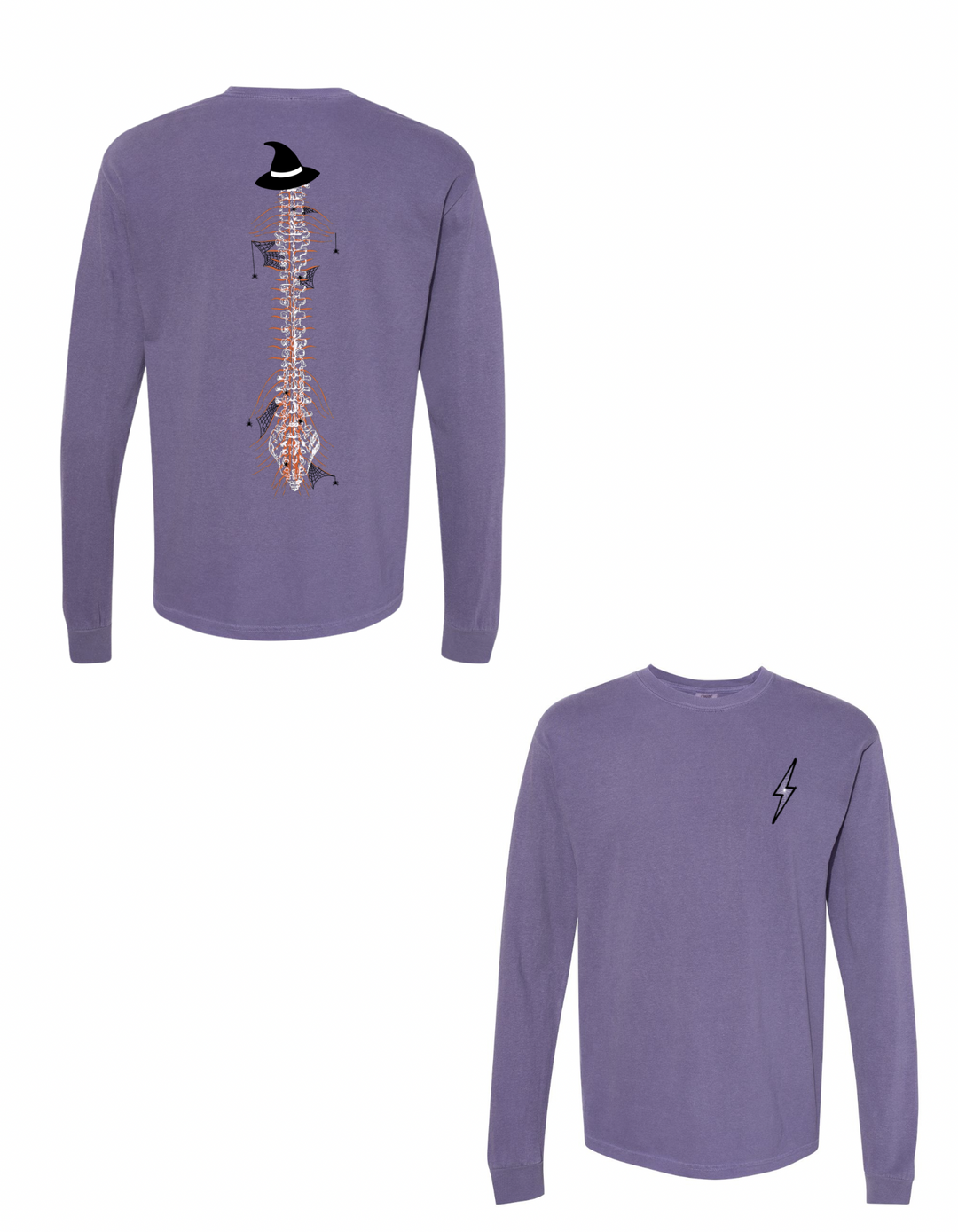 Back and front of Halloween Spooky Spine - Purple Long Sleeve Tee Shirt