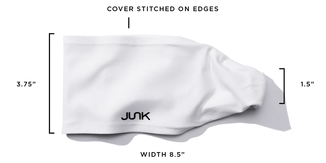 White cover with 'JUNK' branding and measurements on a white background