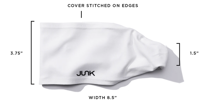 White cover with 'JUNK' branding and measurements on a white background