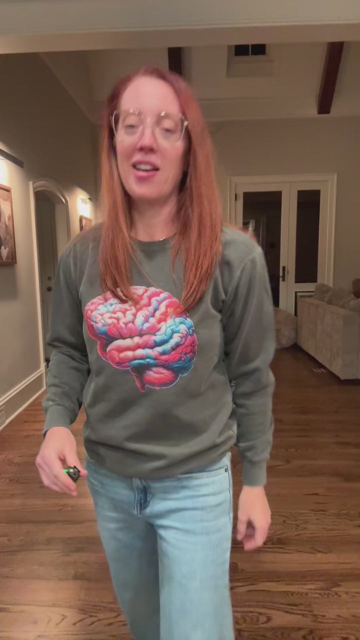 Big Brain Energy Crewneck Sweatshirt - Dark Gray Shirt with Brain Design